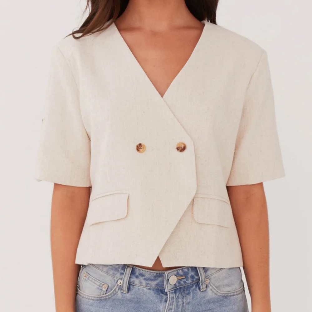 Peppermayo Hacienda Linen Cotton Short Sleeve Blazer Oatmeal Size 6 US